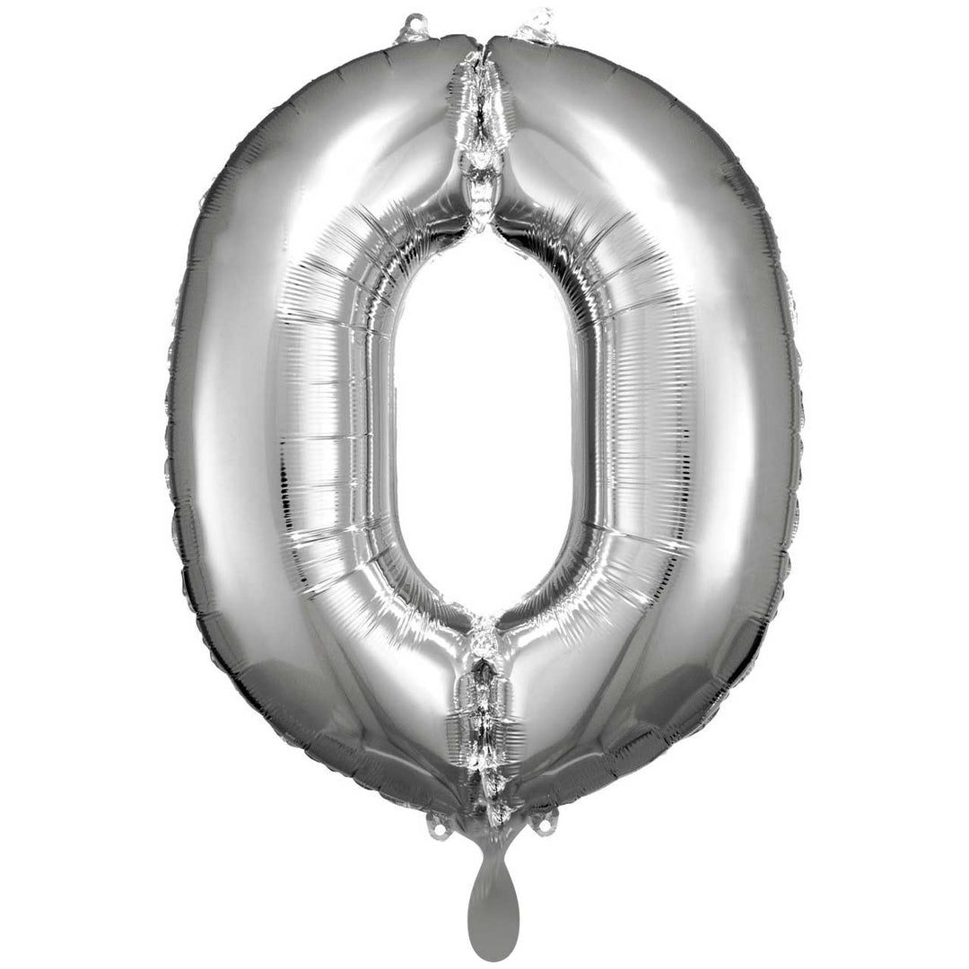 Folienzahlen 0-9 in silber glänzend | ca. 86cm inkl. Heliumfüllung