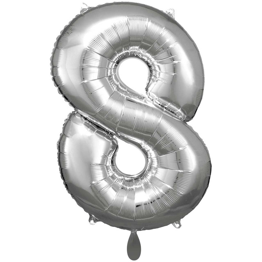 Folienzahlen 0-9 in silber glänzend | ca. 86cm inkl. Heliumfüllung