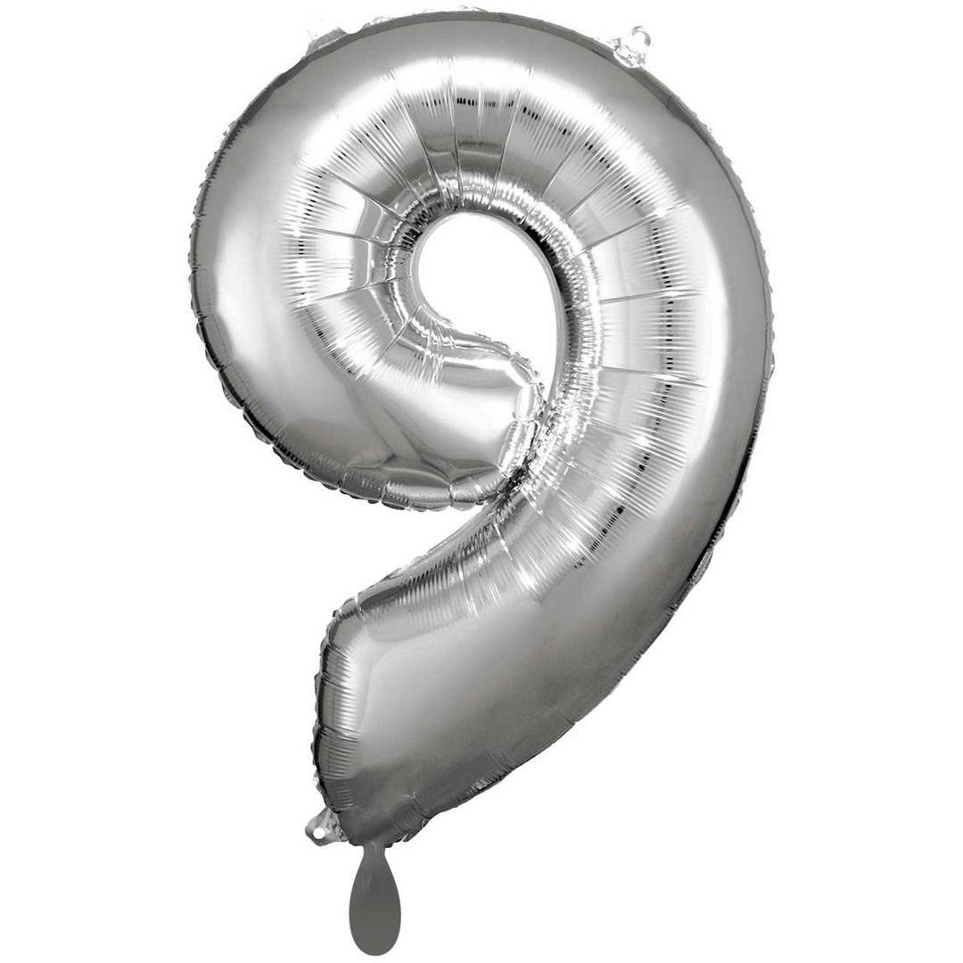 Folienzahlen 0-9 in silber glänzend | ca. 86cm inkl. Heliumfüllung