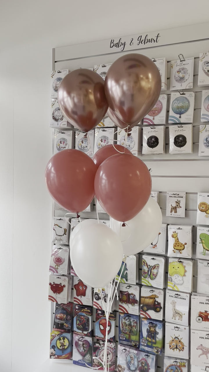 BALLONTRAUBE FARBKOMBINATION PERLWEISS, ROSEGOLD, ROSEWOOD | 9 Latexballons 30cm | inkl. Heliumfüllung