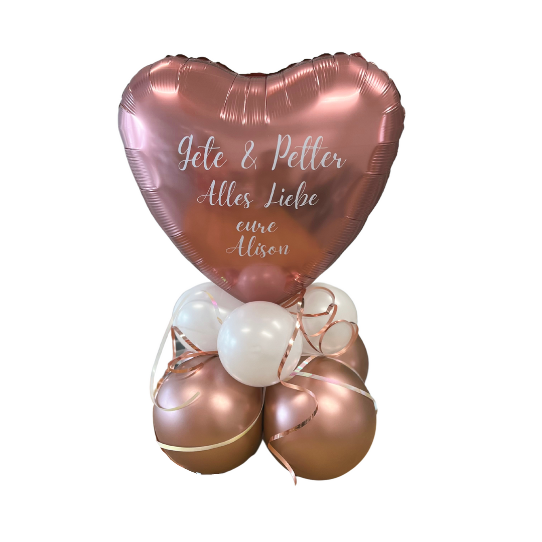 Personalisiertes Ballongestell zur Hochzeit | Personalisiertes Folienherz mit 8 Latexballons | pearl white & rosegold