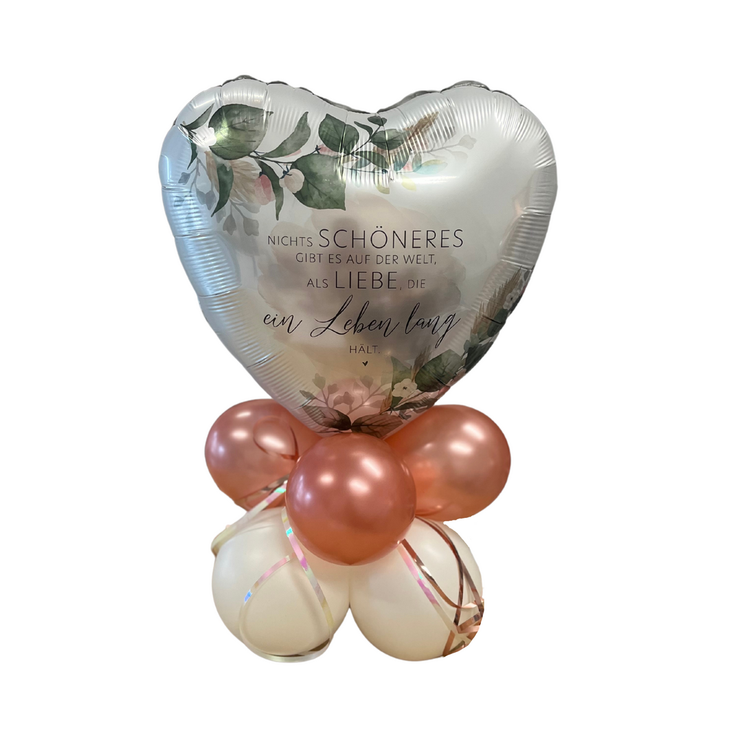 Liebesspruch Ballongestell zur Hochzeit | Liebesspruch Folienherz mit 8 Latexballons | pearl white & pearl rosegold