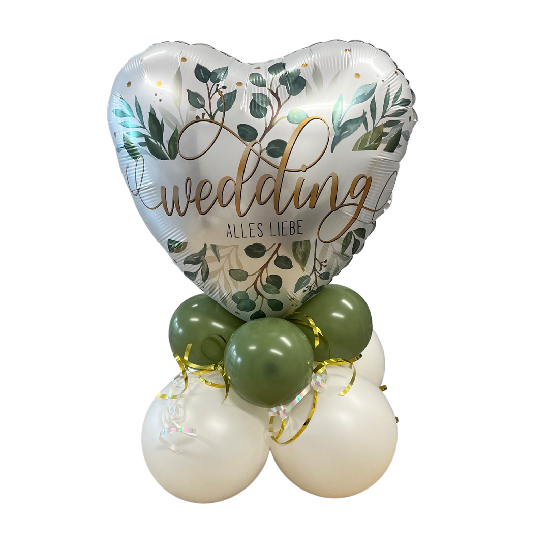 Greenery Ballongestell zur Hochzeit | Greenery Wedding Folienherz mit 8 Latexballons | pearl white & eukalyptus
