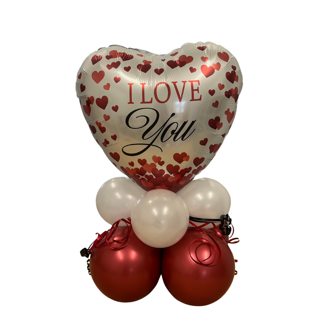 Ballongestell zum Valentinstag | I Love You Folienherz mit 8 Latexballons | in pearl red & pearl white