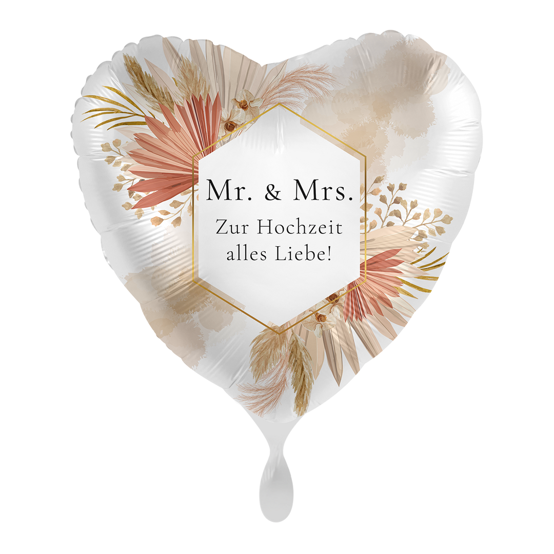 Folienballon Bohemian Florals Wedding | Mr. & Mrs | ca. 45cm inklusive Heliumfüllung