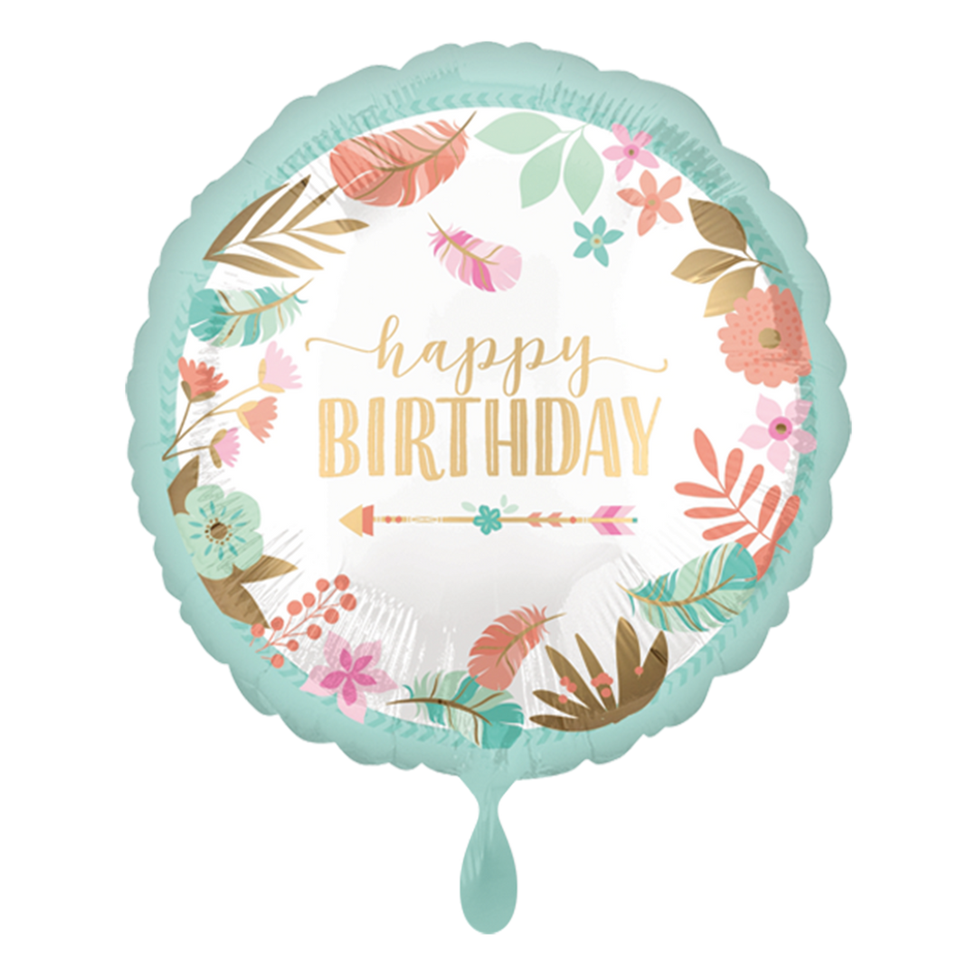 Folienballon zum Geburtstag | Happy Birthday | Boho-Stil | ca. 45cm inklusive Heliumfüllung