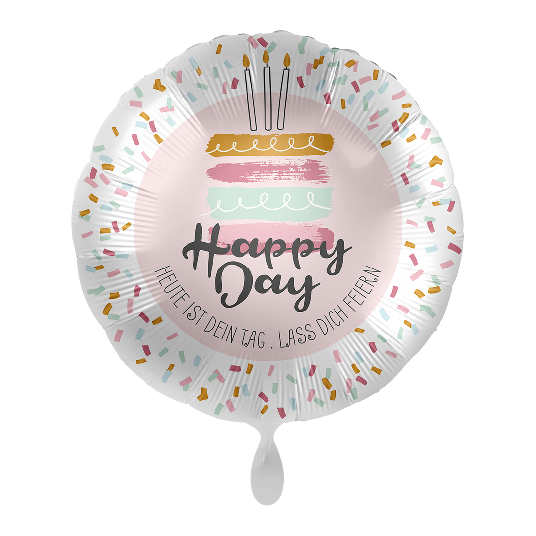 Folienballon Geburtstag | Happy Day Cake | ca. 45cm inklusive Heliumfüllung