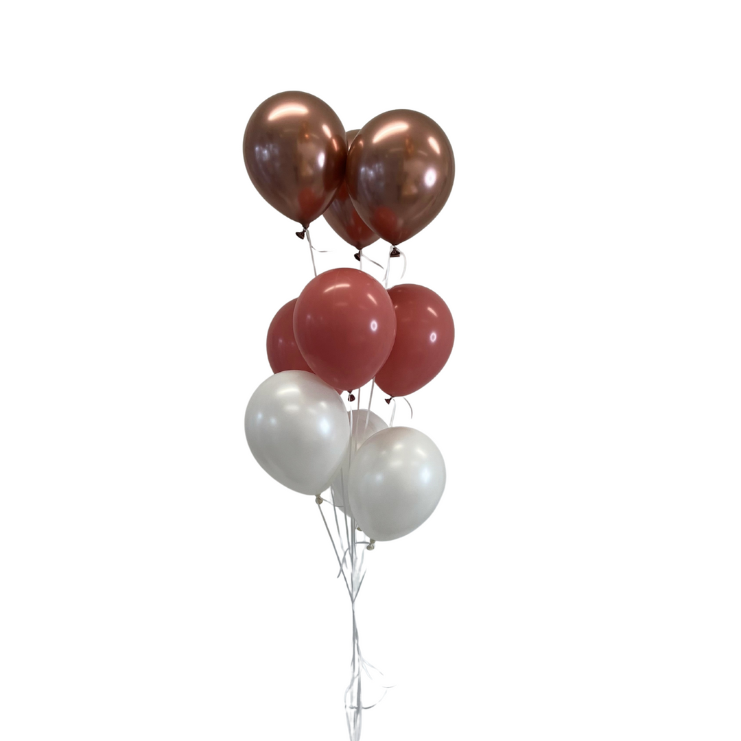 BALLONTRAUBE FARBKOMBINATION PERLWEISS, ROSEGOLD, ROSEWOOD | 9 Latexballons 30cm | inkl. Heliumfüllung