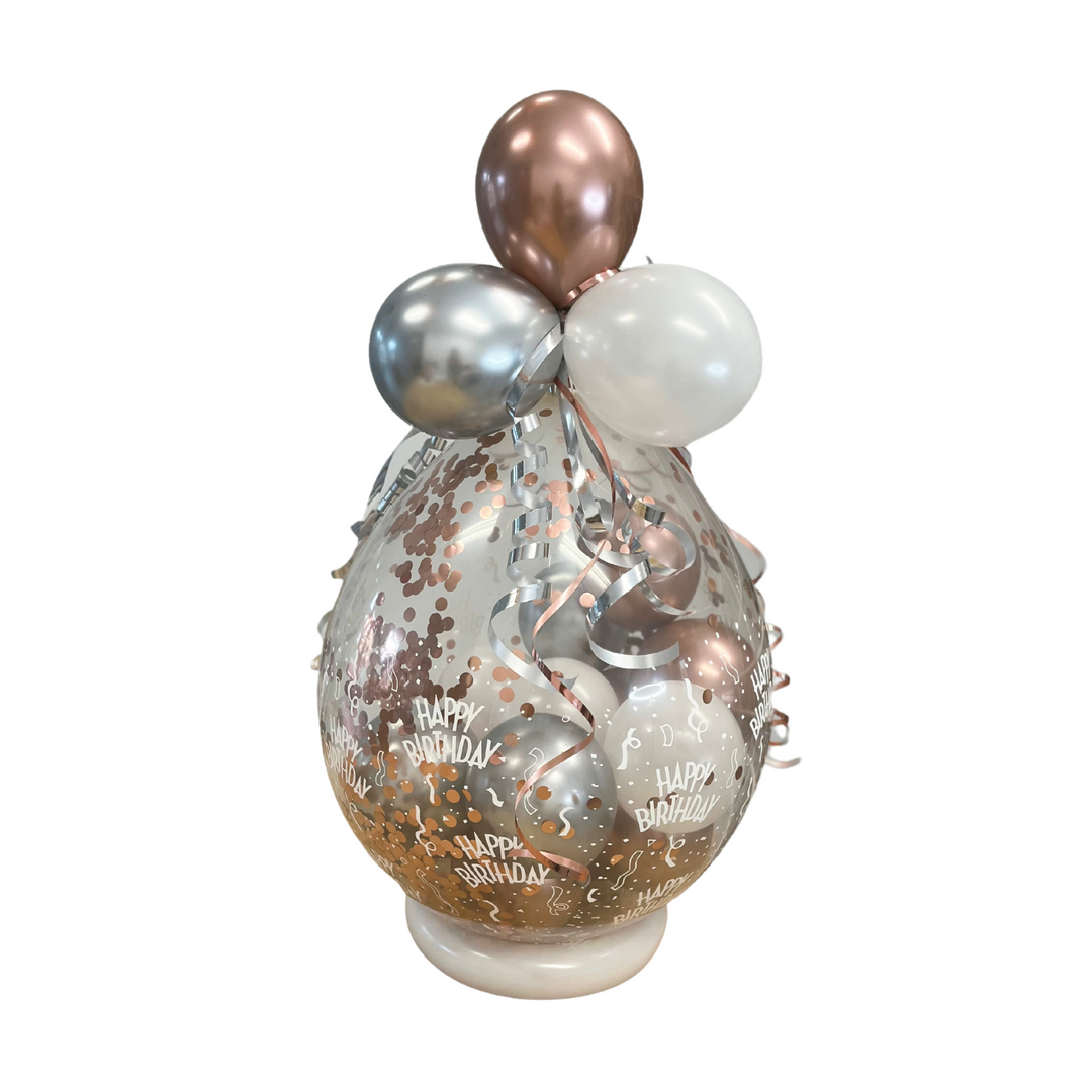 Geschenkballon - chrom silber, pearl white & chrom rosegold