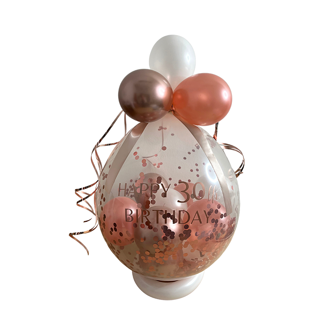Geschenkballon - chrom rosegold, pearl white & pearl rosegold