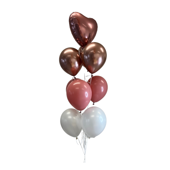 BALLONTRAUBE FARBKOMBINATION ROSEWOOD, PERLWEISS & ROSEGOLD | 1. Folienballon 9. Latexballons 30cm | inkl. Heliumfüllung