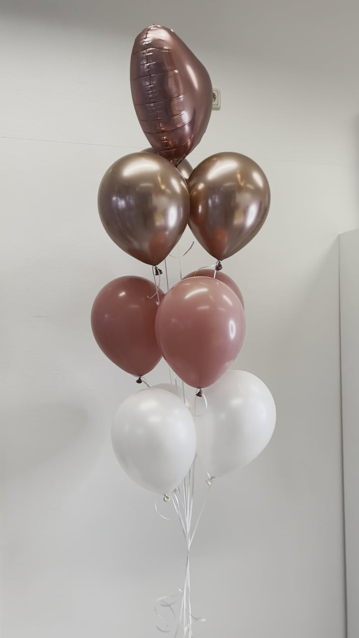 BALLONTRAUBE FARBKOMBINATION ROSEWOOD, PERLWEISS & ROSEGOLD | 1. Folienballon 9. Latexballons 30cm | inkl. Heliumfüllung